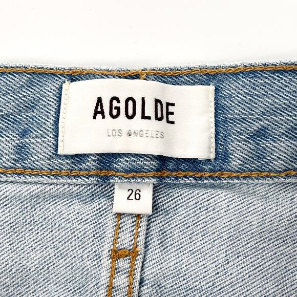 AGOLDE Mila High Rise Denim Shorts Women’s Size 26 Hazard Light Wash Raw Hem - Picture 3 of 5